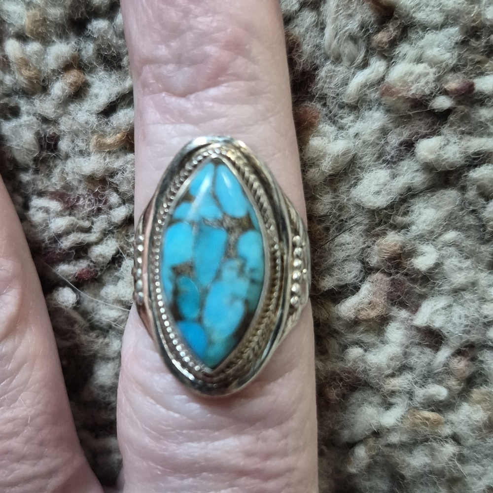 Turquoise Silver Ring Size 9